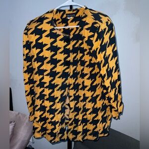 Yellow & Black Dress/ Shirt with Shoulder Pads